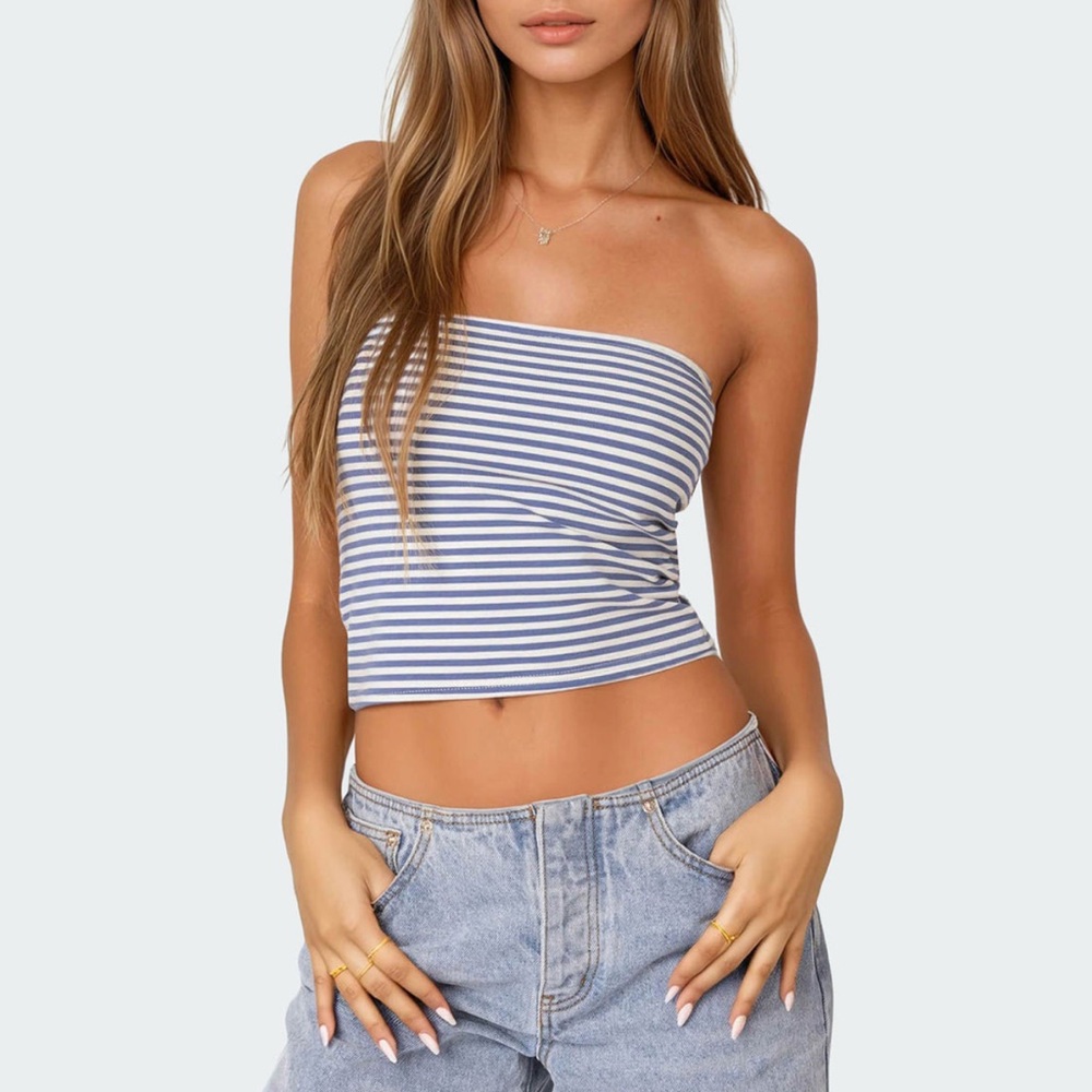 Edikted Blue and White Tube Top
